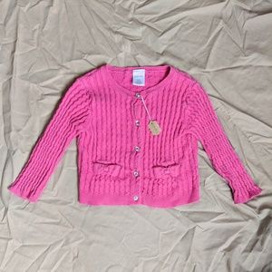 Pink Cardigan, Cable Knit Button Up Sweater GUC